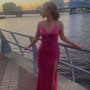 Sze 4 Hot Pink Sequins Formal Prom Dress Pristine!